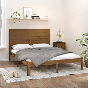 Estrutura cama king 150x200 cm madeira maciça castanho-mel