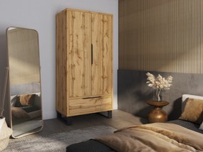 Roupeiro Avicavu 113, Carvalho wotan, Preto, 190x99x60cm, 119 kg, Portas para roupeiro: Com dobradiças