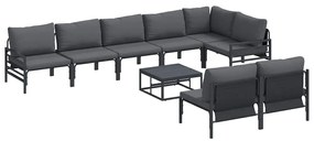 Conjunto de Sofá de Jardim 9 pcs Cinzento-escuro Aço