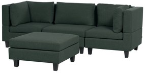 Sofá modular 3 lugares com repousa-pés em tecido verde escuro UNSTAD Beliani