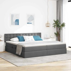 vidaXL Cama com arrumação e colchão Cinza Escuro 200 x 200 cm
