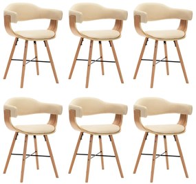 vidaXL Cadeiras de jantar 6 pcs couro artificial creme madeira curvada