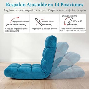 Sofá de Chão Dobrável, 98 x 49 x 13 cm, Encosto Ajustável em 14 Posições, Azul
