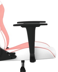 Cadeira gaming massagens couro artificial branco e rosa