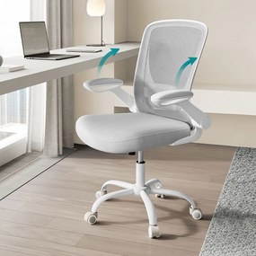 Cadeira de escritório ergonómica com malha e assento de 53 cm, cinzento claro