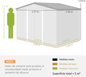 Abrigo de Jardim 277x195x192 cm  Metálico para Armazenamento de Ferramentas com Base de Reforço Incluída Cor Efeito madeira