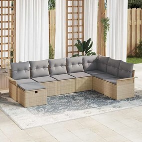 vidaXL Conjunto de Sofás de Jardim de 8 Peças com Almofadas Beiges de Vime PE