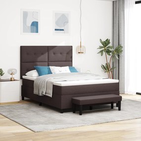 vidaXL Cama Box Spring com Colchão &amp; Banco Marrom Escuro 140x200 cm Tecido
