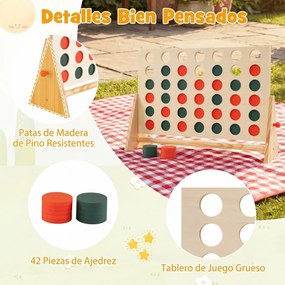Jogo Conecta de 4 peças  62 x 17 x 40 cmcom 42 fichas e moldura em madeira de pinho para uso interior e exterior – Família, Crianças, Adolescentes, Ad
