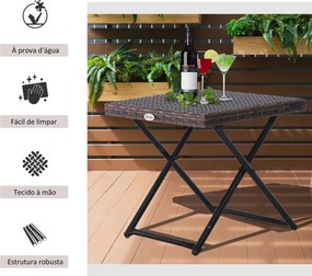 Mesa de Jardim em Vime Sintético Mesa Dobrável com Pés Cruzados e Estrutura de Aço para Pátio Varanda 40x40x40 cm Castanho