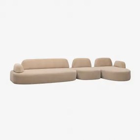 Sofá Modular Chaise Longue Direito De 3 Peças Com Módulo De Canto Estofado Giorgia Chenille Castanho Areia Claro - Sklum