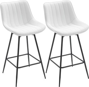 Conjunto de 2 Bancos de Bar Giratórios com Encosto Curvado e Apoio para os Pés Estofados em PU 47x54,5x97,5 cm Branco