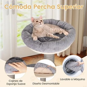 Arranhador para gatos de 197 cm acolchoado, casa postes para arranhar, tapetes e rede para interior cinza
