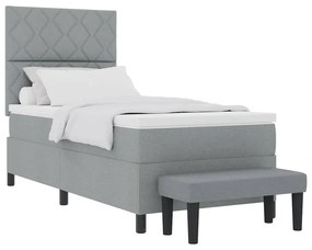 Cama Box Spring com Colchão &amp; Banco Cinza Claro 90x190 cm Tecido