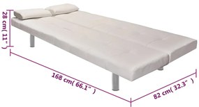 Sofá-cama ajustável c/ 2 almofadas couro artificial branco nata