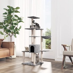 vidaXL Árvore p/ gatos c/ postes arranhadores sisal 142 cm cinza-claro