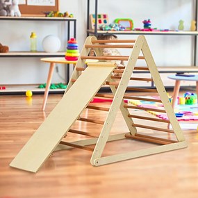 Escada de Brinquedo Triangular de Madeira para Subir Dobrável para Crianças de 6 meses a 6 anos para Berçário Doméstico 122 x 71 x 110 cm Natural