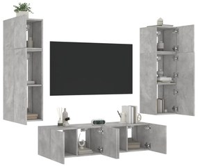 vidaXL 6 pcs móveis parede p/ TV c/ LEDs deriv. madeira cinza cimento
