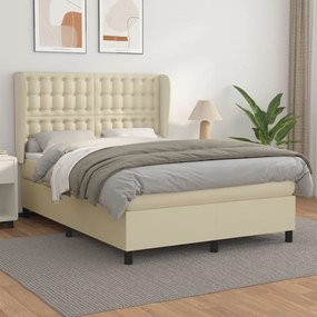 vidaXL Cama com molas/colchão 140x200 cm couro artificial cor creme
