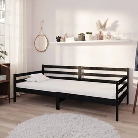 Sofá-cama com colchão 90x200 cm pinho maciço preto