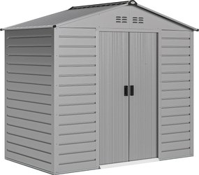 Outsunny 2,43 m² Galpão, 213 x 131 x 192 cm Galpão de ferramentas com telhado de duas águas, Porta de correr trancável, resistente às intempéries, Cinza | Aosom Portugal