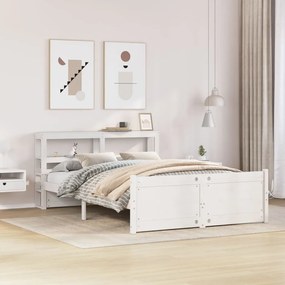 vidaXL Estrutura cama c/ cabeceira 120x190 cm pinho maciço branco