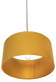 Candeeiro de suspensão preto com abajur de veludo amarelo dourado 50 cm - Combi Country / Rústico