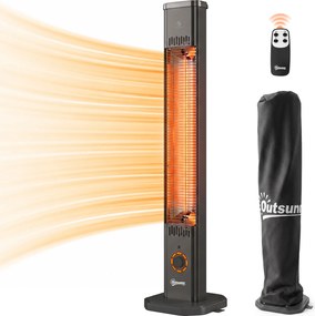 Aquecedor de Exterior de Infravermelhos com Pé ou de Parede, 30,5 x 25 x 104,6 cm, Potência de 2000 W, Preto
