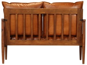 Conjunto de sofás 3 pcs couro genuíno e acácia maciça castanho