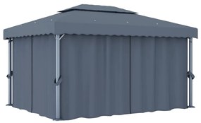 Gazebo com cortinas e cordões de luzes LED 4x3 m antracite