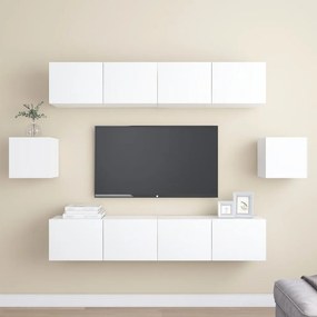 6 pcs conjunto de móveis de TV contraplacado branco