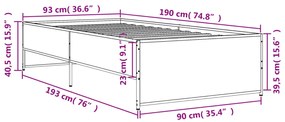 Estrutura de cama derivados de madeira e metal cinzento sonoma