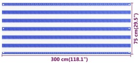 Tela de varanda 75x300 cm PEAD azul e branco