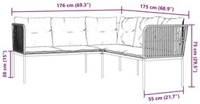 Conjunto de sofás de jardim c/ almofadões aço/textilene preto