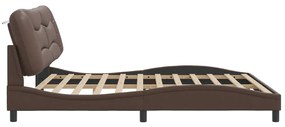 Estrutura cama c/ cabeceira 200x200cm couro artificial castanho