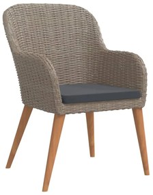 5 pcs conjunto de jantar p/ jardim c/ almofadões castanho