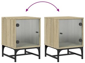 Mesa de cabeceira c/ porta de vidro 35x37x50 cm carvalho sonoma