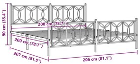 Estrutura de cama com cabeceira e pés 200x200 cm metal branco