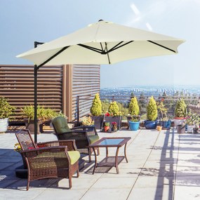 Outsunny Chapéu de Sol de Jardim Ø256x245cm Chapéu de Sol Excêntrico Rotação 360° com Abertura Manual e Base Cruzada para Pátio Varanda Exterior Bege