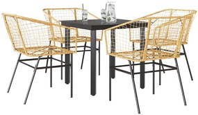 vidaXL Conjunto jantar jardim 5 peças vidro vime PE castanho