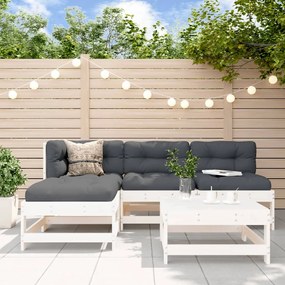 5 pcs conjunto lounge de jardim madeira de pinho maciça branco