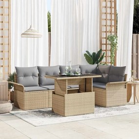 vidaXL Conjunto de Sofá de 6 Peças com Almofadas Bege de Rattan de Polietileno