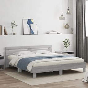 Estrutura cama c/ cabeceira/luzes LED 180x200cm cinzento sonoma