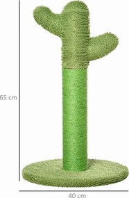 Arranhador para gatos 40 x 40 x 65 cm de interior em forma de cacto, árvore para gatos em sisal resistente com base, verde