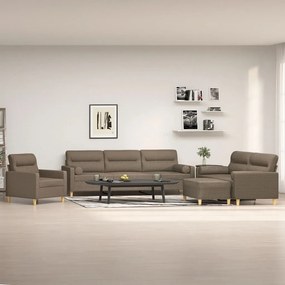 vidaXL 4 pcs conjunto de sofás c/ almofadões tecido cinza-acastanhado