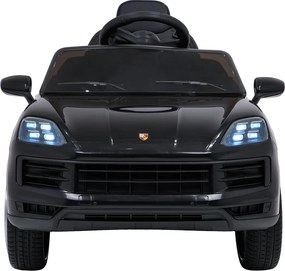Carro elétrico para Crianças 2 a 5 anos 12V Porsche Cayenne, Rodas de espuma EVA, Controlo Remoto, assento Couro ecológico Preto