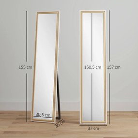 Espelho de Pé 157x37 cm Espelho Corpo Inteiro Grande com Moldura Bicolor para Utilizar Inclinado ou Suspenso Madeira