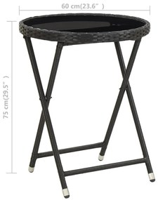 3 pcs conjunto bistrô p/ jardim vime PE e vidro temperado preto