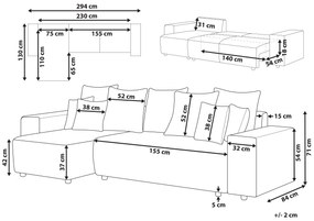 Sofá-cama de canto 3 lugares e arrumação em bombazine taupe à direita LUSPA Beliani