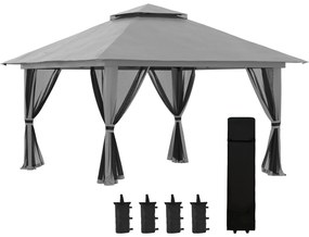 Outsunny Tenda Dobrável Pop-UP 3,92x3,92x2,83 m com Altura Ajustável Proteção UV50+ Rede Mosquiteira e Bolsa de Transporte Cinza